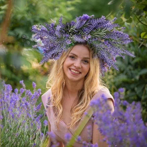 Image of 4 Pcs Lavender Candle Rings Wreaths Mini Purple Wreath Table Centerpieces 3 Inch Floral Wedding Ring Wreaths Pillar Lavender Candle Holder for Spring Summer Home Door Party Decoration