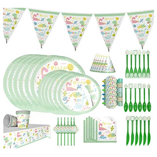 Cumpleaños infantiles decoración Fiestas de dinosaurios Set decoración cumpleaños dinosaurios para 6 invitados Adornos cumpleaños dinosaurios Decoración de fiesta