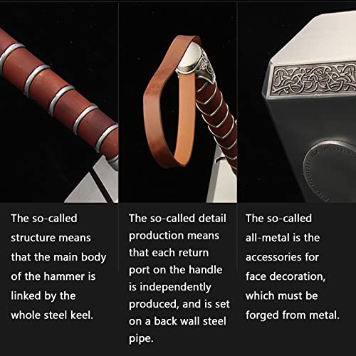 Metal Thunder Mjolnir, Cosplay Adult Hammer, 1:1 Metal (Liga De Zinco), Com Base Luminosa, 3.5Kg, 44