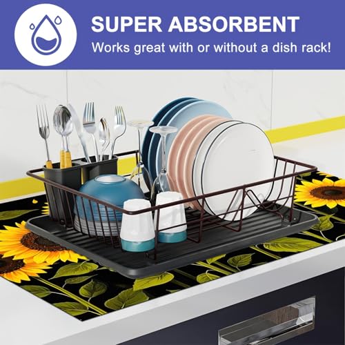 Image of HOMETITUTE Sunflower Stove Top Cover 28x20 Diatomite Farmhouse Mat | Electric stove decoration
