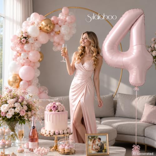 Image of 40 Inch Light Pink Number 4 Foil Big 0-9 Balloon Giant Digital | 4th for Birthday Anniversary Graduation Decorations