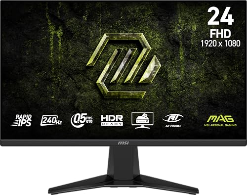 msi MAG 245F X24 24-inch 1920 x 1080 (FHD) Gaming Monitor, 240Hz, FreeSync Premium, HDR Ready, HDMI, VGA Port, VESA Mountable, Tilt, 4-Side Slim Bezel, 0.5ms, Black