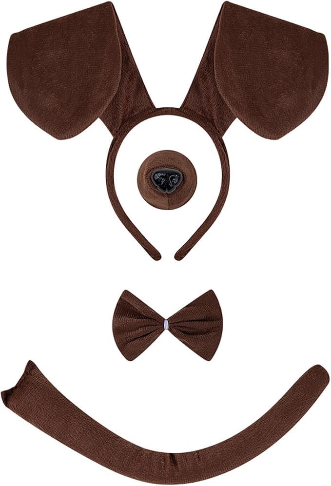 HWZENQZ 4 Pieces Animal Costume, Ears Tail Nose and Bowtie Set,Safari Party Costume Accessories, Fancy Dress Animal Theme Party Supplies for Halloween, World Book Day (Puppy)