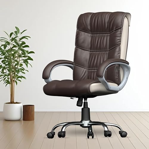 Image of FUGO FG10C Orthopaedic Office Chair, Adjustable Height, Tilting Mechanism, Heavy Duty Metal Base, Dual Nylon Casters, Comfortable Desk Chair for Work, 3 Years Warranty (Brown and White)