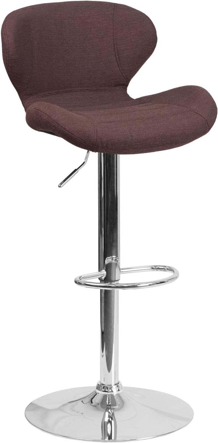 Flash Furniture Contemporary Brown Fabric Adjustable Height Barstool with Curved Back and Chrome Base
