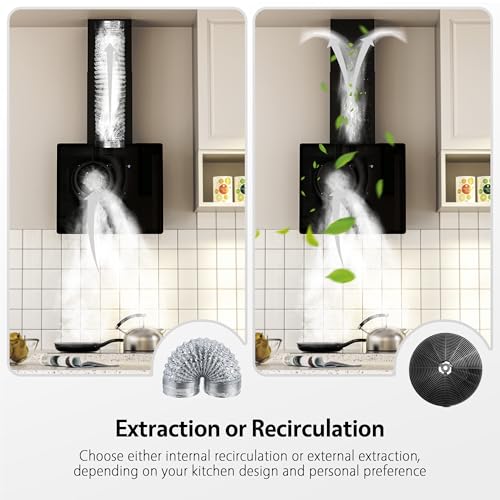 FIREGAS Range Cooker Hood 60cm,Tempered Glass & Stainless Steel Extractor Hood with Brushless Motor,Touch Screen, LED and Recirculating & Ducting System Wall Mounted Extractor Fan kitchen - Image 3