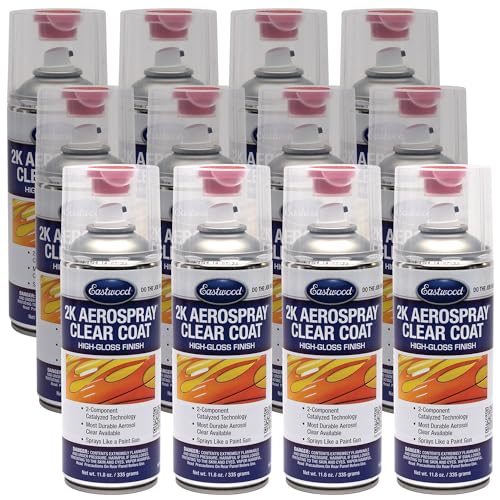 Eastwood 2k Aerosol Spray | Clear Coat Automotive Paint Aerosol Spray with Long-lasting and Durable Finish 11.8 Oz Can | Clear Coat | 12 Pack