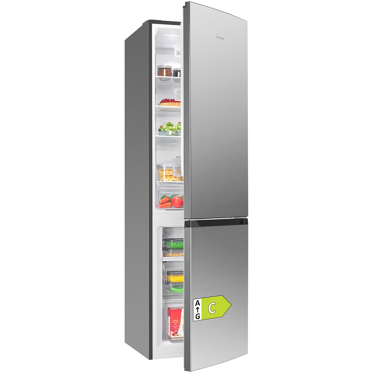 Bomann® Kühlschrank mit Gefrierfach | Energieklasse C | 181cm | NoFrost | 5 Jahre Kompressor-Garantie | Kühl Gefrierkombination No-Frost | Kühlgefrierkombination freistehend | KG 7370 silber
