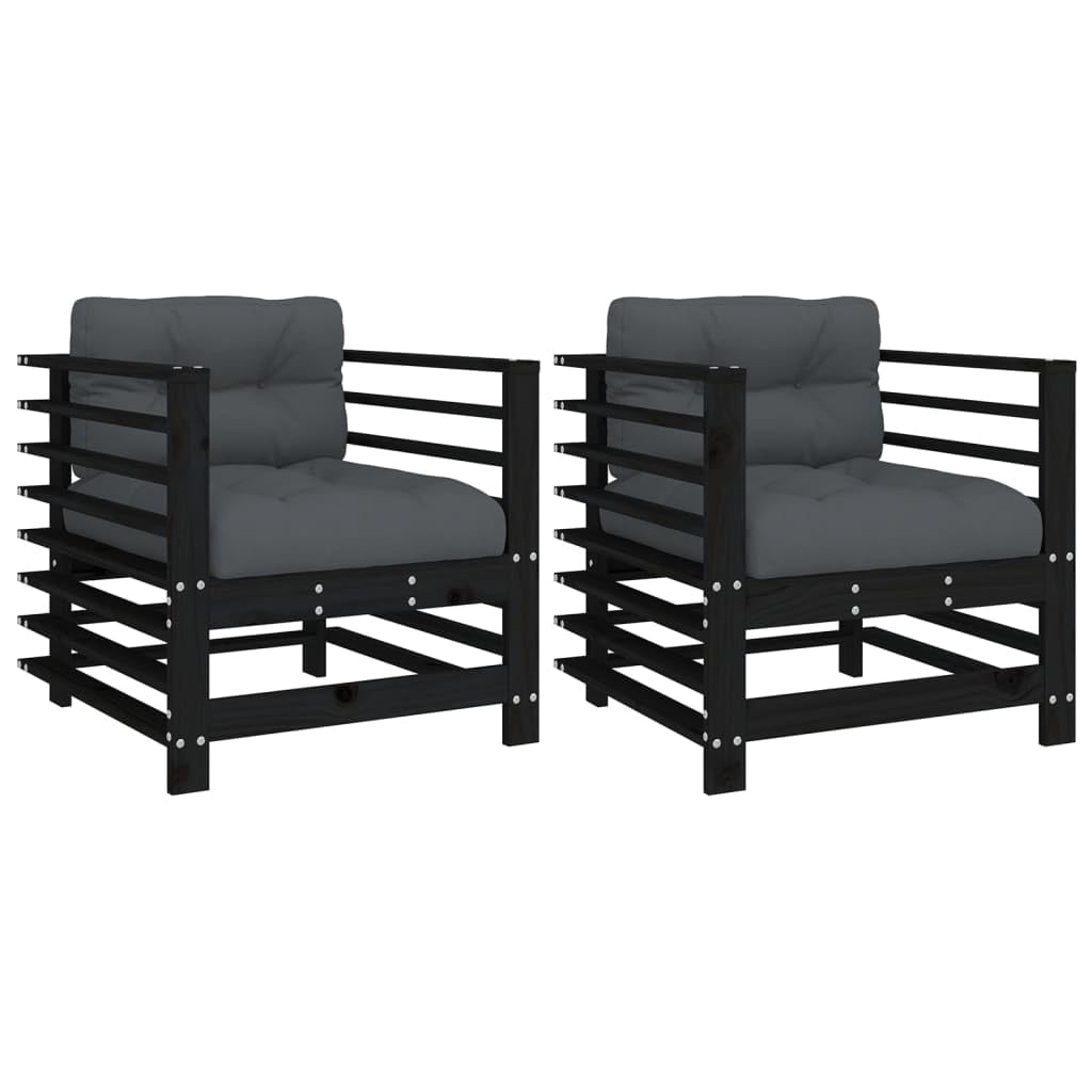 Tidyard Sillas Exterior,Sillones,Sillones de Jardin,Sillones Jardin Exterior,Sillones Relax,Sillones de jardín con Cojines 2 uds Madera Maciza Pino Negro