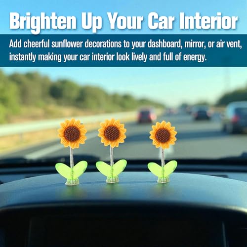 Image of 10 pcs Sunny Vibe Sunflower Ornaments for Car Bobbleheads Accessories Dashboard Decoration - Hippie Cute Funny Natural Shaking Mini Sunflower Plant with Paste DIY Decor Helmet Hairclip Head Mirror