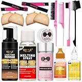 Lace Glue Kit Complete Set with Lace Tint Mousse, Lace Melting Spray Wig Glue for Women's Wigs and Hairpieces - Wig Installation Kit & Tape in Extension Rmover & Cap (Medium Brown)