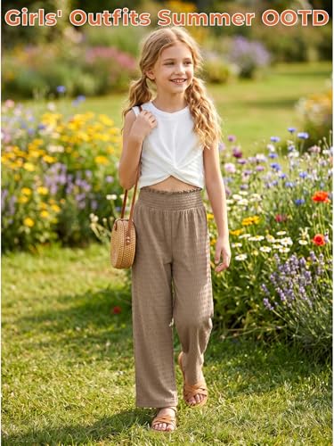Image of Girls' Clothing Sets Sleeveless Bow Crop Top Wide Leg Linen Pants 2026 Summer Outfits Cute Kids Clothes