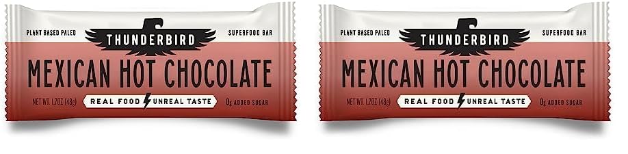 Image of Thunderbird Bars Energy Snack, Gluten-Free with Protein, Healthy Real Food, Vegan Paleo Non-GMO, No Added Sugar, Mexican Hot Chocolate Flavor (12 Count, 1.7 oz. Bars) (Pack of 2)