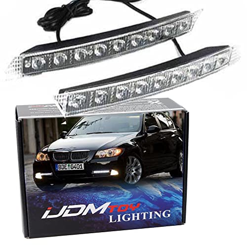 iJDMTOY 9-LED Euro Xenon White LED Daytime Running Light Kit, Compatible With 2005-2008 Audi A6, Also Universal Fit Many Other Cars