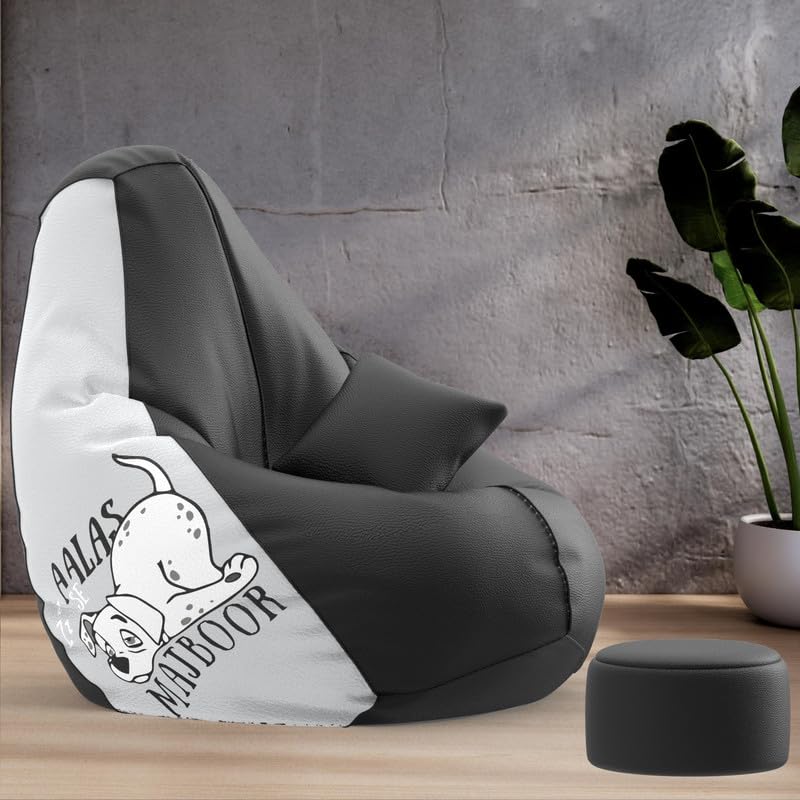 Image of Biggie Bean Bag with Beans Filled 4XL Evergreen Classics Bean Bag-Loud Prints-Soft Landings-Styled with Free Cushion & Footrest (Matching Color : Printed Aalas Se Majboor-Black)