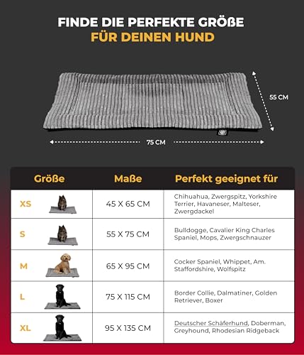 HS-Hundebett® Hundedecke Cord mit Füllung S (55x75 cm) – Anti-Rutsch-Funktion – Kuscheldecke für Hunde – Gemütlicher Ruheplatz - Anthrazit, Made in DE