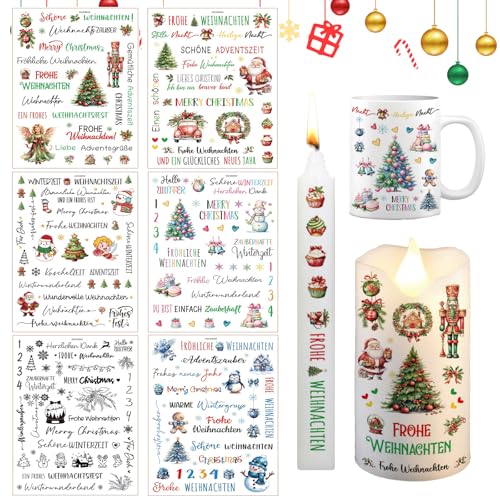 JAMSSOW 6 Stück Weihnachtskerzen Tattoos - Selbstklebend...