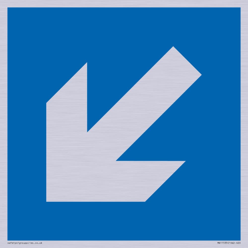 Viking Signs Custom Mandatory: Down left arrow Sign - 200x200mm - S20, Blue/White