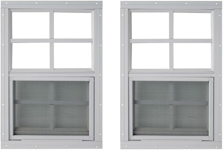 Shed Window 14x21 White - Vertical Slider with Tempered Glass & Bug Screen 2 Pack