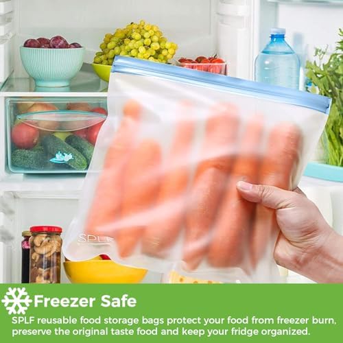 SPLF 12 Pack Dishwasher Safe Reusable Bags, Leakproof Reusable Freezer Bags, BPA Free Food Storage Bags for Lunch, Meal Prep, Marinate, Veggies, Travel - 2 Gallon 5 Sandwich 5 Snack - Thumbnail 2