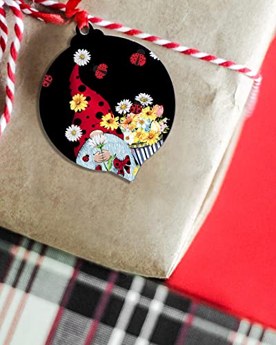 Christmas Ornaments Xmas Tree Decorations, Ladybug Gnome With Daisy Christmas Ornaments 2022 Set Of 10 Shatterproof, Rustic Blooming Floral Black Hanging Ornament For Family/Friends #TOP3