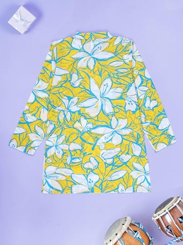 Image of KiddoPanti Boys 100% Cotton Ethnic Motif Printed Short Length Kurta