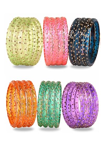 Image of Swara Creations Crystal Bangles for Women /Raindrop Kada Set /Multicolor glossy finished bangles Kadas with Golden Zirconwork bangles for women & girls(24Pcs)
