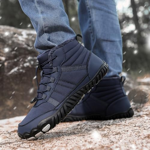 Image of Men's and Women's Barefoot Hiking Boots | Zero Drop Winter Snow Boots with Wide Toe Box | Slip-On Waterproof Ankle Booties | Minimalist Five-Finger Sneakers for Outdoor Hiking and Walking