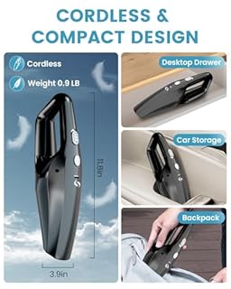 SERVOMASTER Handheld Vacuum Cleaner, Car Vacuum Cleaner Powerful with Rechargeable Battery, Portable Hand Held Vacuum Cordless with Washable HEPA Filter, Mini Vacuum Kit for Men and Women, Black