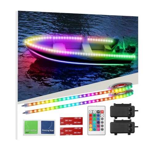 ROLiGHTiC Battery Operated Marine Submersible Boat Lights Strip, 2 Pcs 4FT 9V IP68 RGB Golf Cart Canopy Roof Underglow Lights, Kayak Paddleboard Light, Boat Interior Deck Courtesy Light