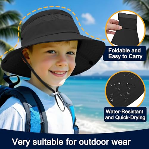 Image of Outdoor Kids Sun Hat for Boys Girls Wide Brim Mesh Bucket Hat UPF 50+ Sun Protection Breathable Summer Fishing Safari Hat