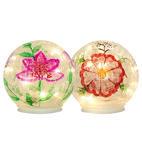Phitric Spring Decorations For Home, Spring Decor Cracked Glass Ball Lights With Timer, 2 Pack Weatherproof Battery Operated Lights For Patio Yard Fireplace Mantle Table,Indoor Outdoor Use(4.7 Inch) #TOP13