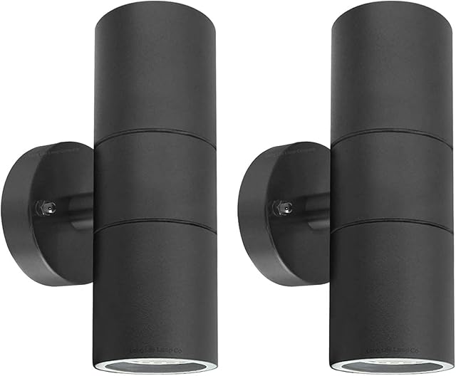 2 X Black Stainless Steel Double Outdoor Wall Light IP65 Up Down Garden Wall Lamp ZLC035B, Matt Black
