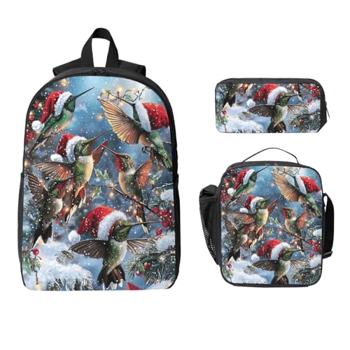 Christmas Hummingbird Backpacks 3 Pcs Cute Lightweight Daypack with Fun Graphic Cartoon Print for Camping Touring