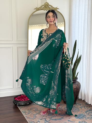 Ensemble ethnic en soie brodé LookMark costume traditionnel vert S - 4