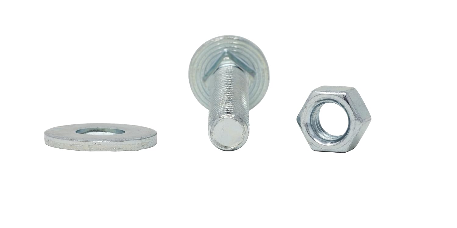 1/2"-13 x 2 (25 Pack) Zinc Carriage Bolt Kit Grade 307A, Includes 1/2" USS Flat Washers (25 pcs) and 1/2"-13 Hex Nuts (25 pcs), Zinc Plated for Exterior Use by Fastener Depot, LLC
