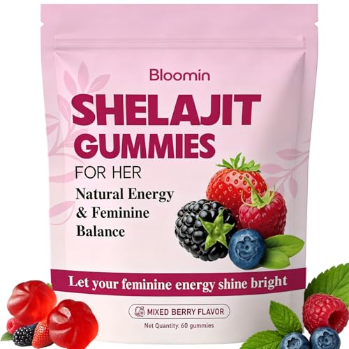 Bloomin Shilajit Gummies for Women Daily Feminine Energy & Mood Support 60 Gummies Rich in Trace Minerals for Vitality Mixed Berry Flavor