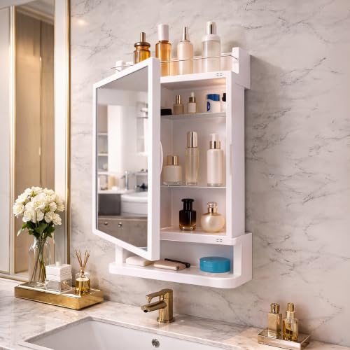 HOUZA Premium Look Plastic Wall Mounted Bathroom Mirror Cabinet w...