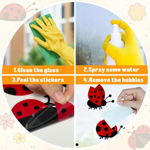 Ladybug Window Clings Cute Insect Flowers Stickers for Window Glass Decor by Kazova - Used condition - Image 5