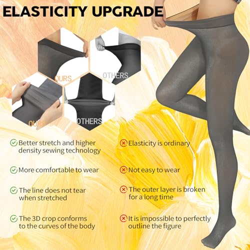 Image of 2 Pack Fleece Lined Tights Sheer Winter - Fake Translucent Tights Winter Thick Warm Pantyhose Sheer Women Leggings
