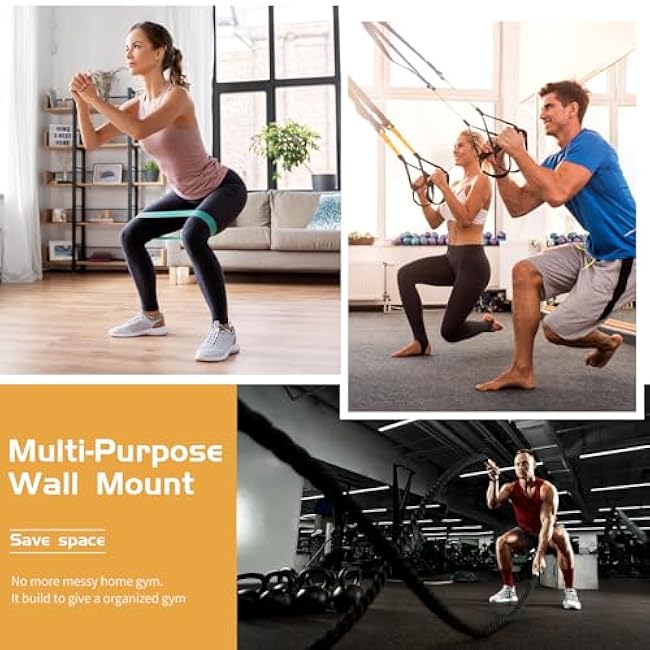 FizLig Gym Equipment Storage Rack - Multi-Purpose Home Gym Organization Storage Wall Mount for Resistance Bands, Jump Ropes, Lifting Belt, Chains, Barbells (16 / 8 Prongs)