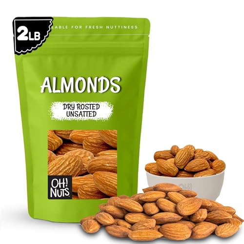 Oh! Nuts Almonds - Dry Roasted Unsalted Almonds - 2 lb - No Salt, No Oil All-Natural Protein - Packed in New York Zip-Seal Bag for Exceptional Freshness