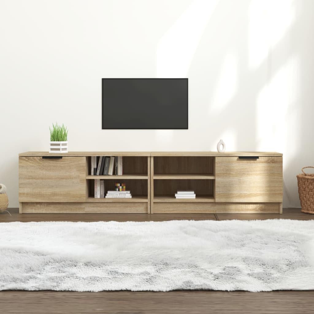 Szafka pod TV, zestaw 2 sztuk, dąb Sonoma 80 x 35 x 36,5 cm, materiał drewnopochodny, konsola medialna z miejscem do przechowywania, do salonu i sypialni