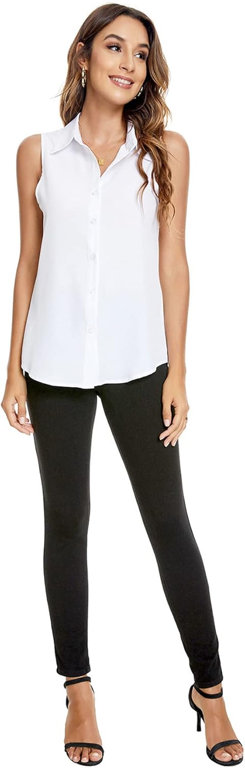 Atnlewhi Womens Button Down Shirts Sleeveless Basic Casual Solid Summer Blouse Tops - Image 8