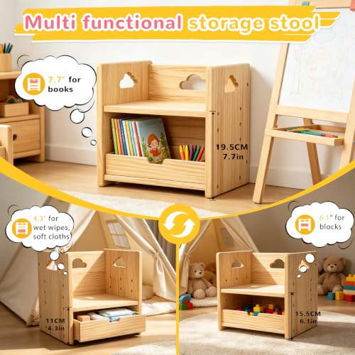 Image of Brobear Weaning Table and Chair Set for 3-Layer Adjustable, Storage Drawer | for Ages 1-3,Blackboard, Storage Hooks, Puzzle Storage Boards, Natural Wood,CPC Certification, for Dining, Painting, Reading