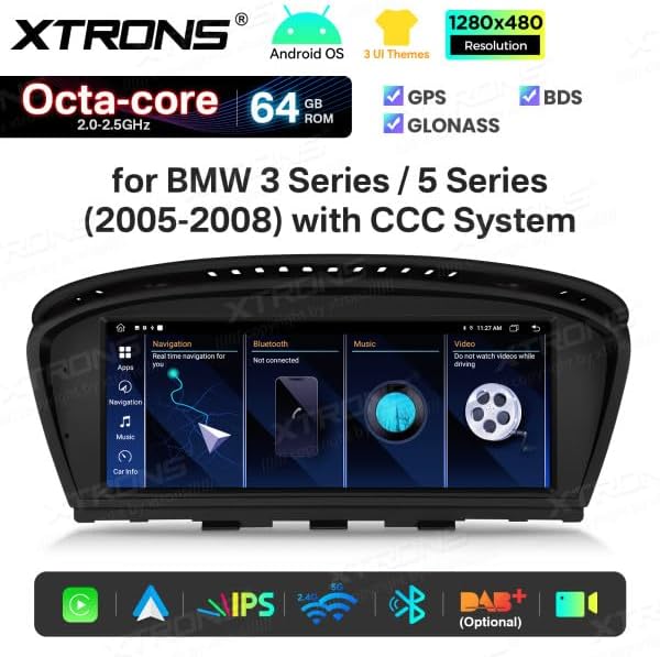 XTRONS Autoradio display showing a navigation application with a map and route information.