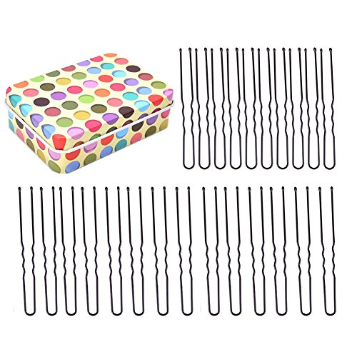 DINGJIN 120 Pcs U Shaped Hair Pins 2 Assorted Sizes(2.36 in + 2.76 in) Twist Hair Pins Bun Hair Pins With Mini Box For Storage