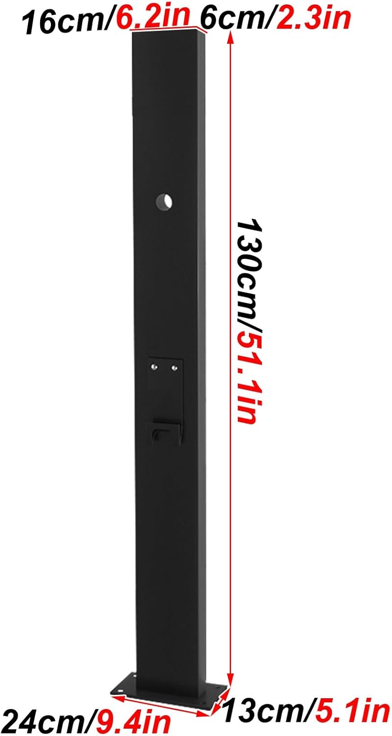 Outdoor Electric Vehicle Charging Station Stand, Heavy-Duty Floor Mount with Cable Hook, Compatible with Most EV Chargers, Durable Black Base, Ideal for Home Use