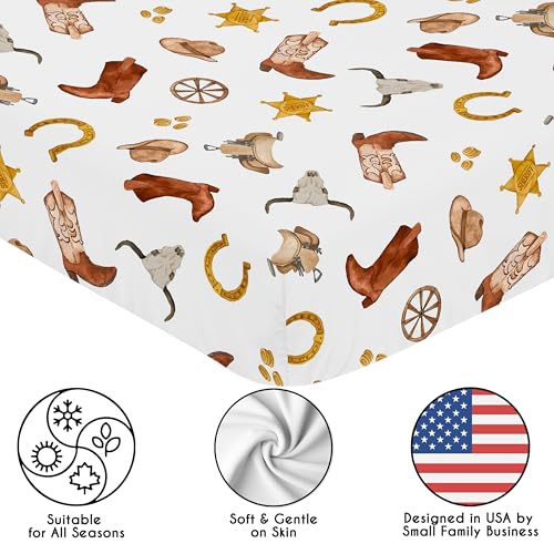 Image of Sweet Jojo Designs Fitted Baby Crib Sheets (Boho Western Cowboy) for Boys, Infant Nursery, Toddler Room - Standard Size (Bohemian, Vintage Wild West, Cow Boy Boots, Southern Charm, Longhorn Skull)