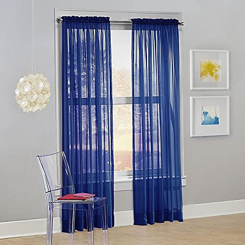 lucy voile pair of 54" wide sheer voile curtains 10 colours (navy, 54" drop)